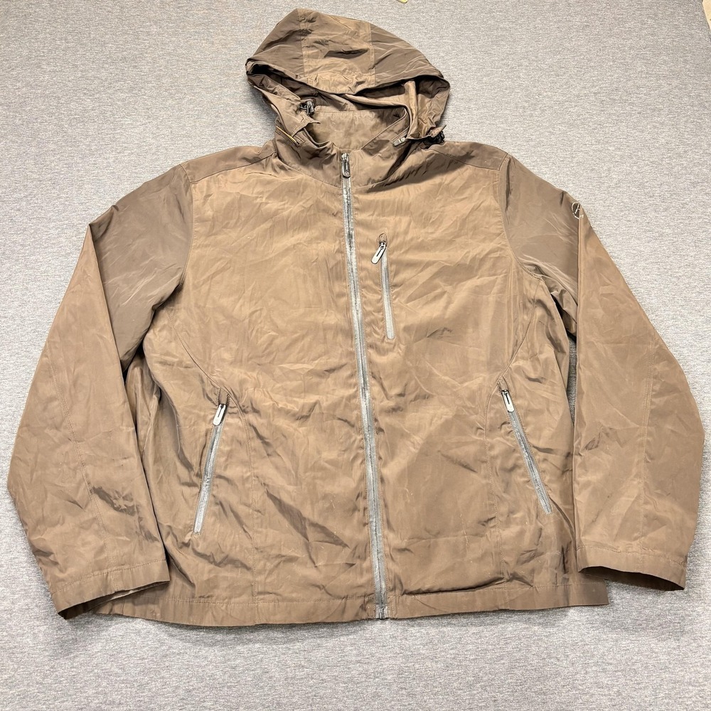 Tumi T-Tech Jacket Mens XL Brown‎ Hooded Full Zip Travel Windbreaker Lightweight